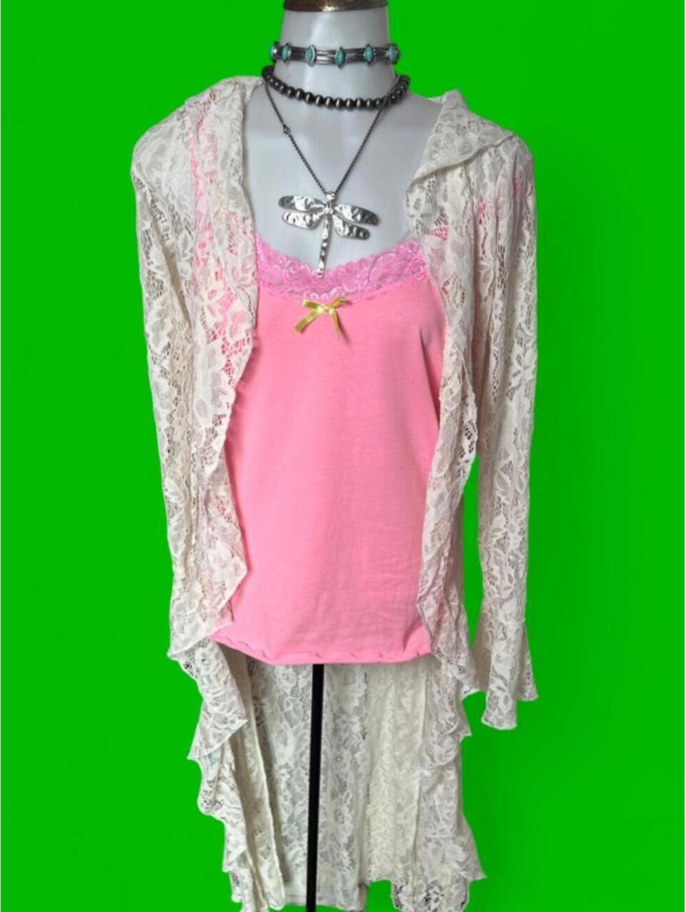 Women's Pink and Cream Cardigan